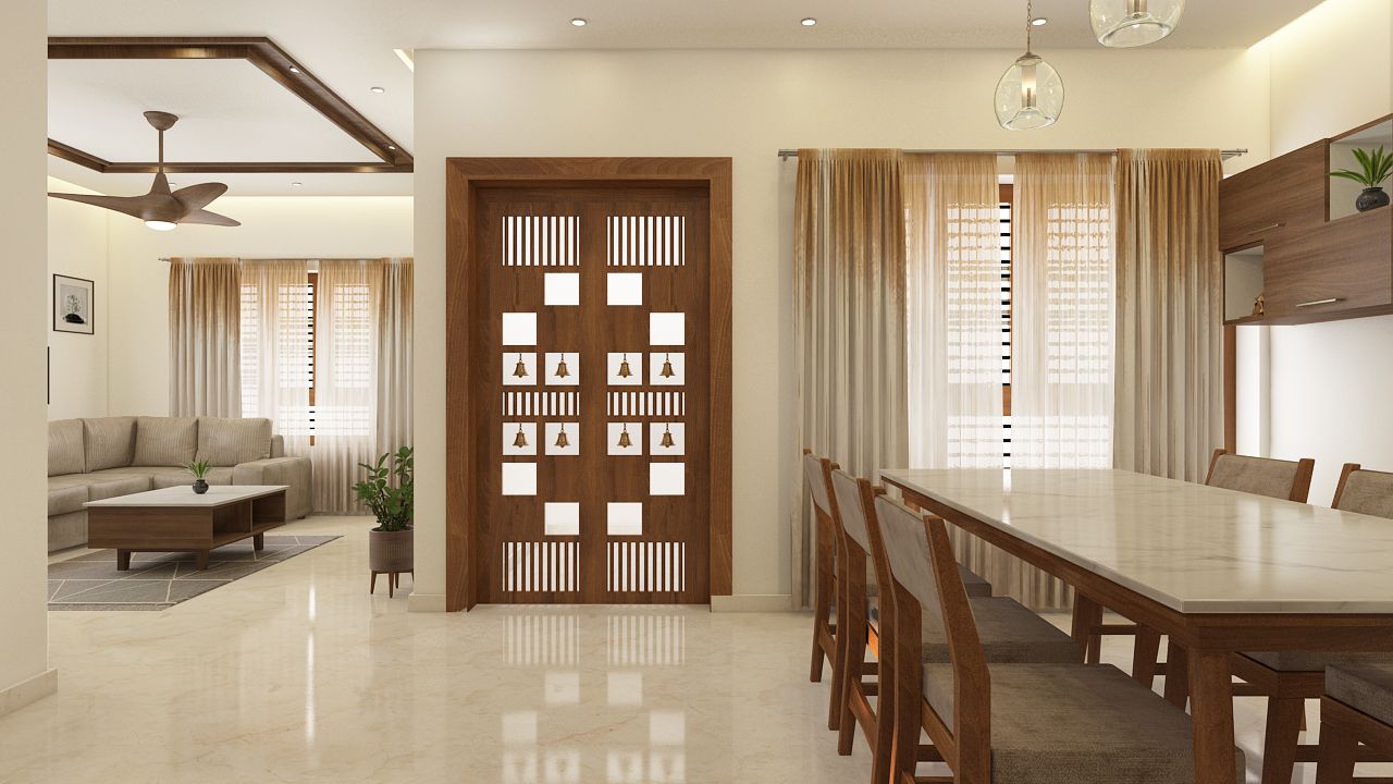 Modern interior design with stylish living room ana elegant lighting - Acs builders palakkad